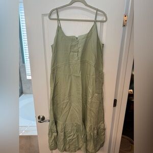 NWT Darling Light Green Linen Button-Front Midi Dress | Sleeveless | Size XL
